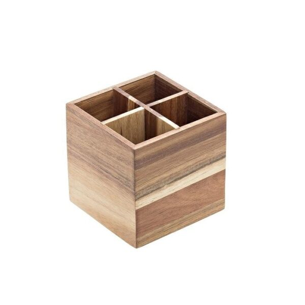 Pojemnik na sztućce i serwetki 4-komory akacja 15x15x15h cm 1szt.